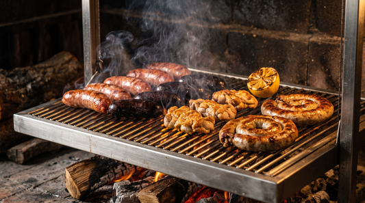 Achuras a la parrilla: chorizos, morcillas, mollejas y chinchulines sobre las brasas