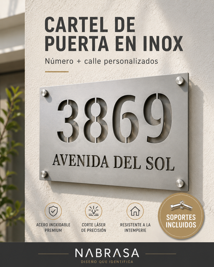Número De Casa En Acero Inoxidable Calado + Nombre De Calle