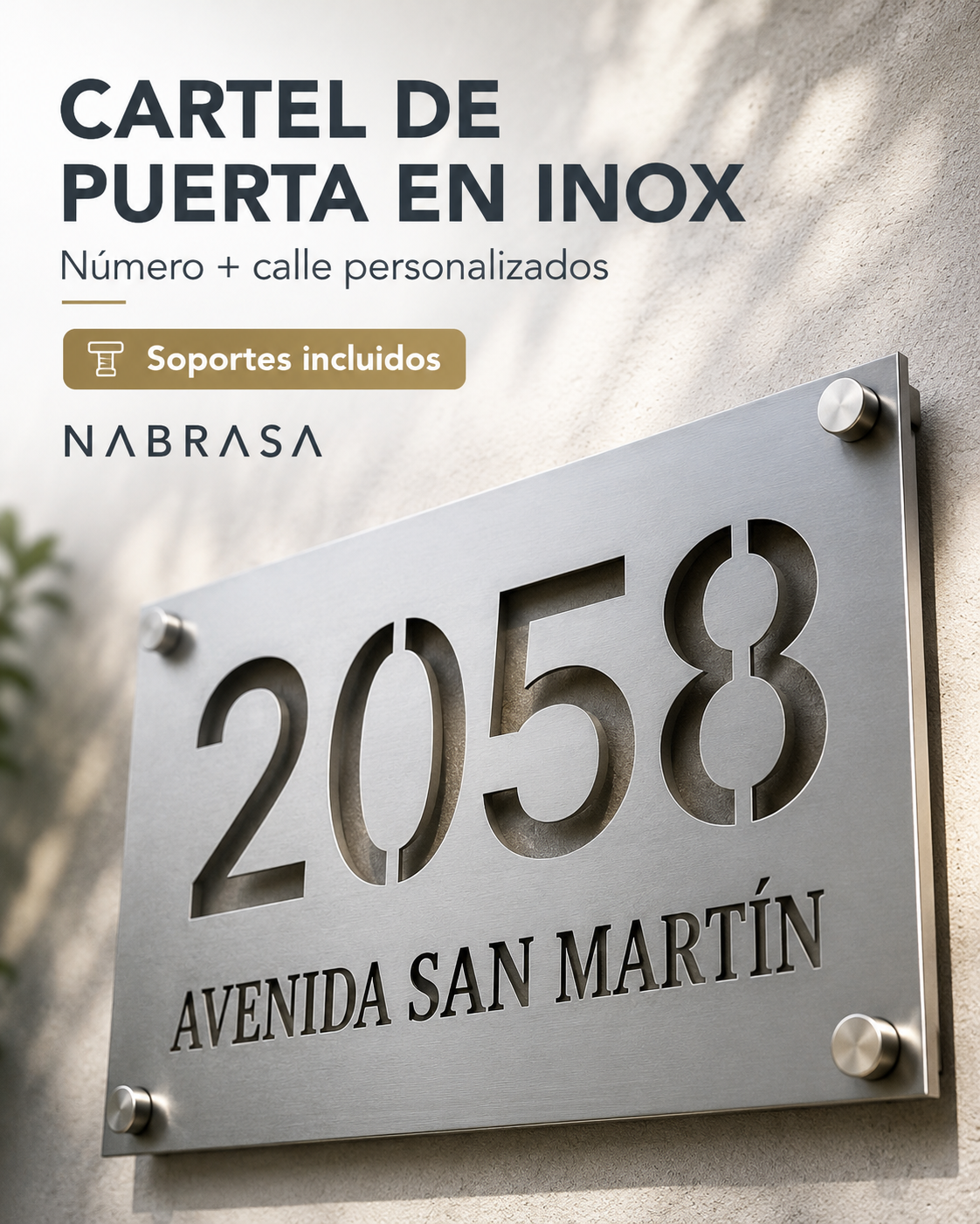 Número De Casa En Acero Inoxidable Calado + Nombre De Calle