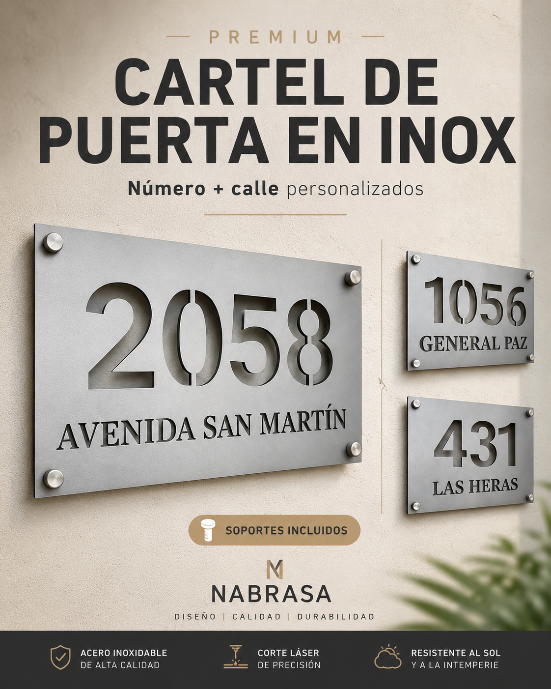 Número De Casa En Acero Inoxidable Calado + Nombre De Calle