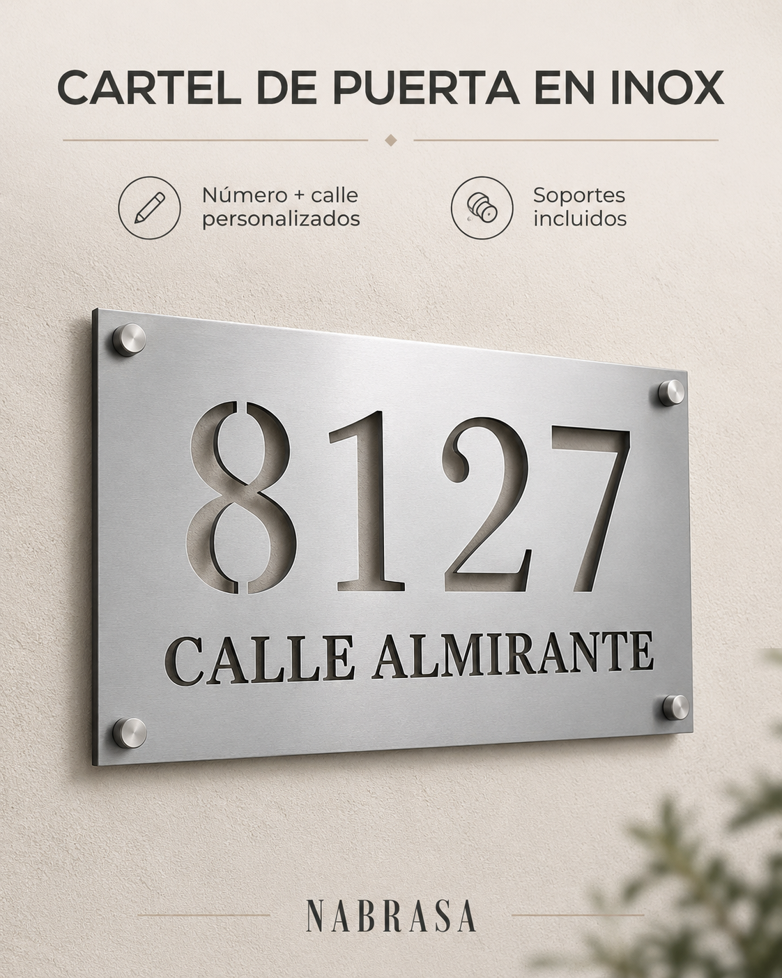Número De Casa En Acero Inoxidable Calado + Nombre De Calle