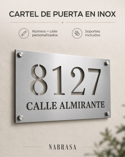 Número De Casa En Acero Inoxidable Calado + Nombre De Calle