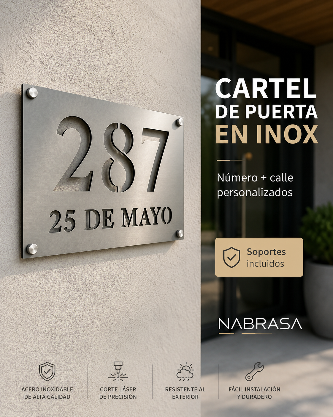 Número De Casa En Acero Inoxidable Calado + Nombre De Calle