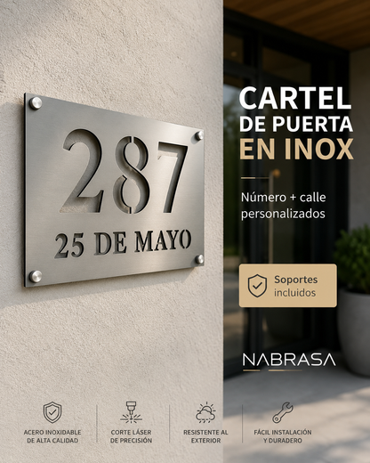 Número De Casa En Acero Inoxidable Calado + Nombre De Calle