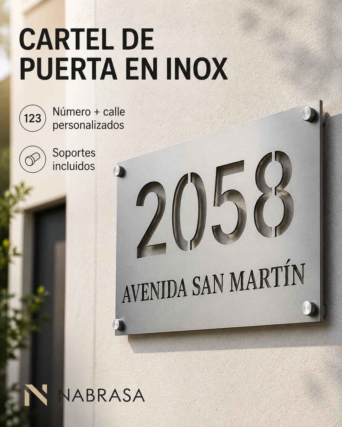 Número De Casa En Acero Inoxidable Calado + Nombre De Calle