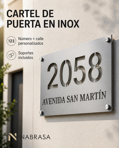 Número De Casa En Acero Inoxidable Calado + Nombre De Calle