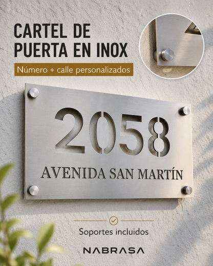 Número De Casa En Acero Inoxidable Calado + Nombre De Calle