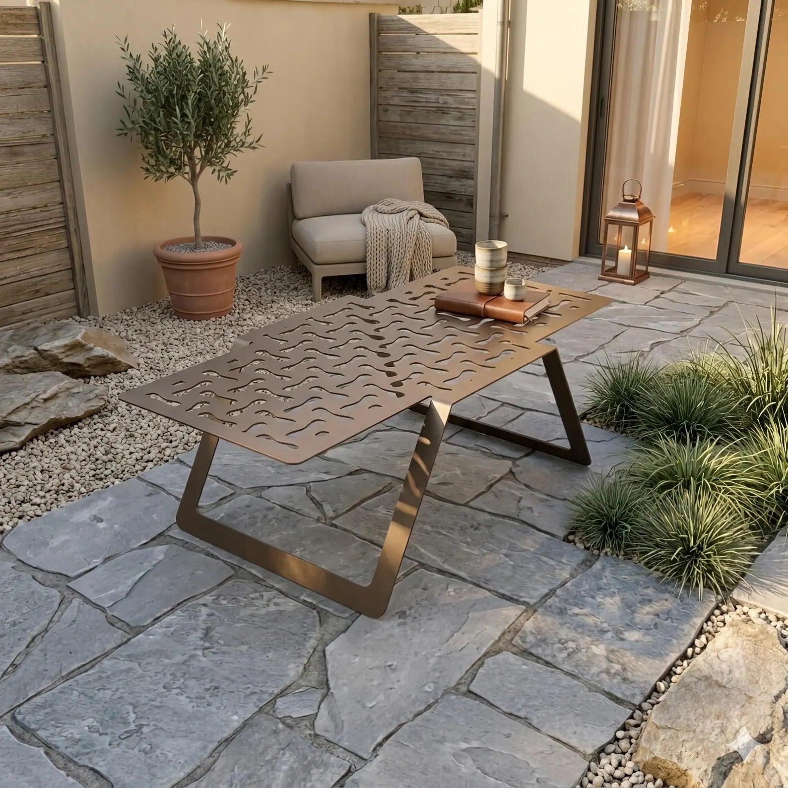 Mesa Baja Calada Aura Acero Inoxidable Nabrasa Uruguay