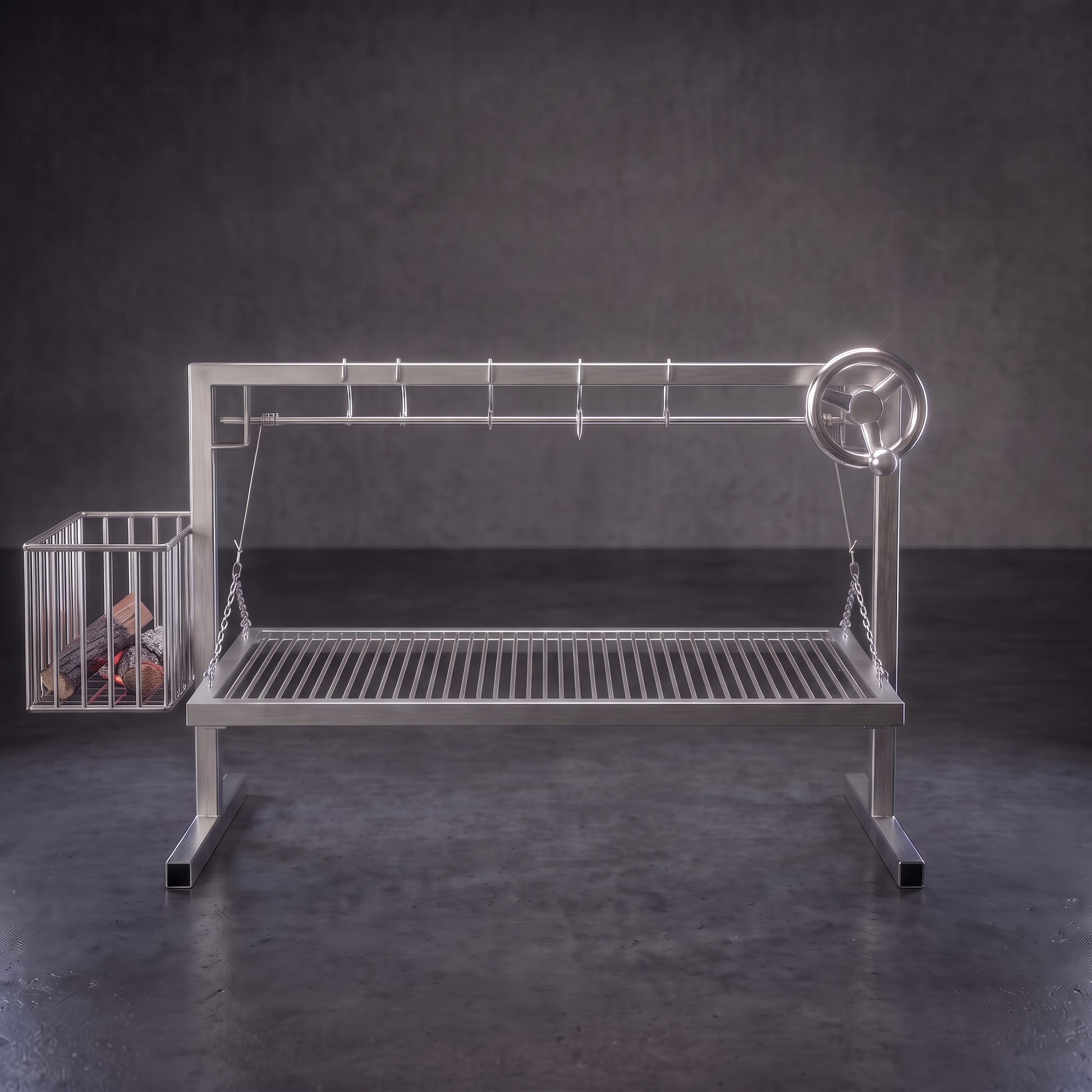 Parrilla Modular Estilo Argentino con quemador lateral de varilla inox soldado a la estructura